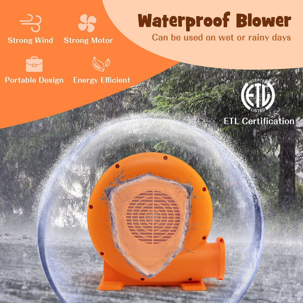 Soplador de aire de 550 W para inflables, con cable de 25 pies y enchufe GFCI de 550 W