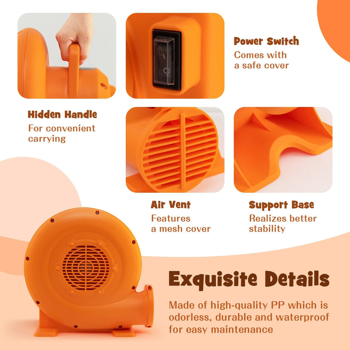 Soplador de aire de 550 W para inflables, con cable de 25 pies y enchufe GFCI de 550 W