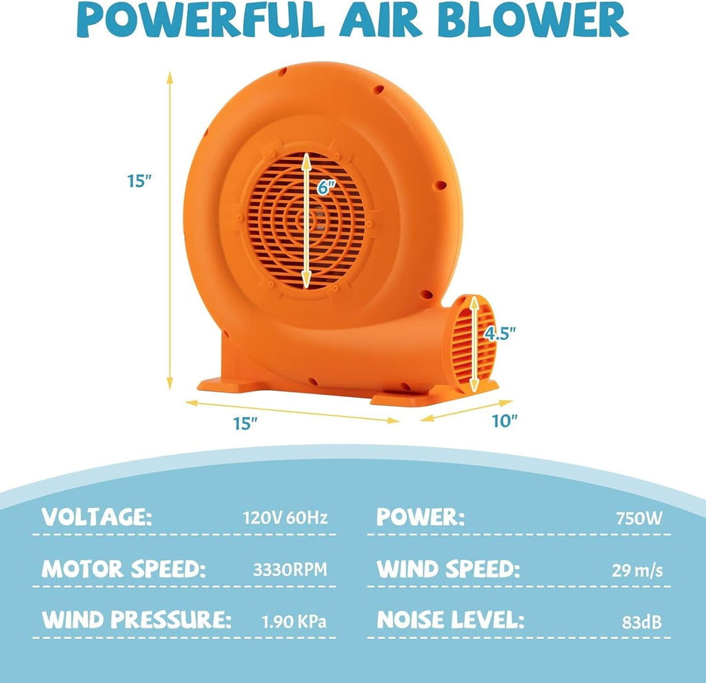 Souffleur d'air 750 W (1.0 CV) pour structures gonflables avec câble de 25 pieds et prise GFCI