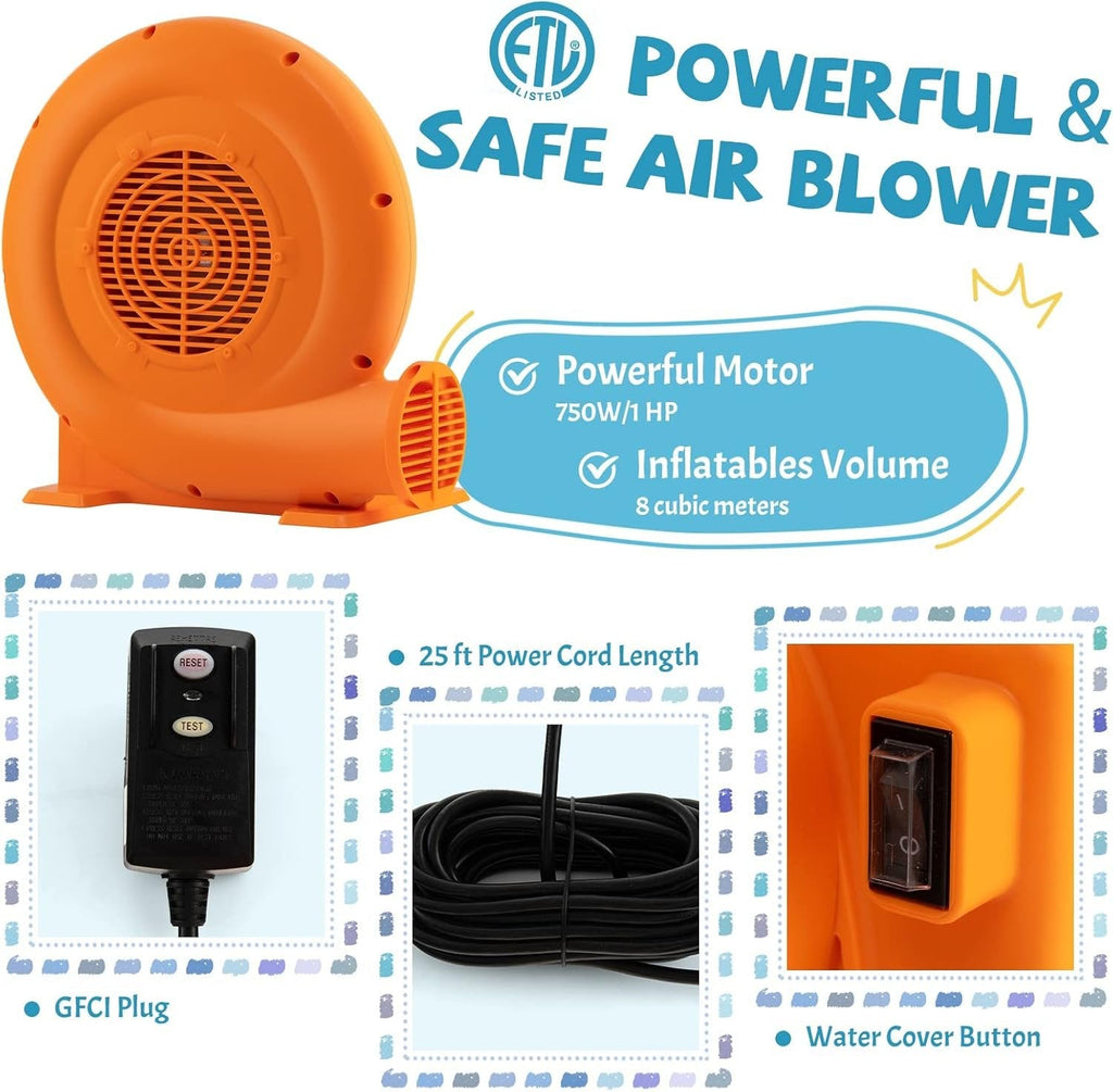 Souffleur d'air 750 W (1.0 CV) pour structures gonflables avec câble de 25 pieds et prise GFCI