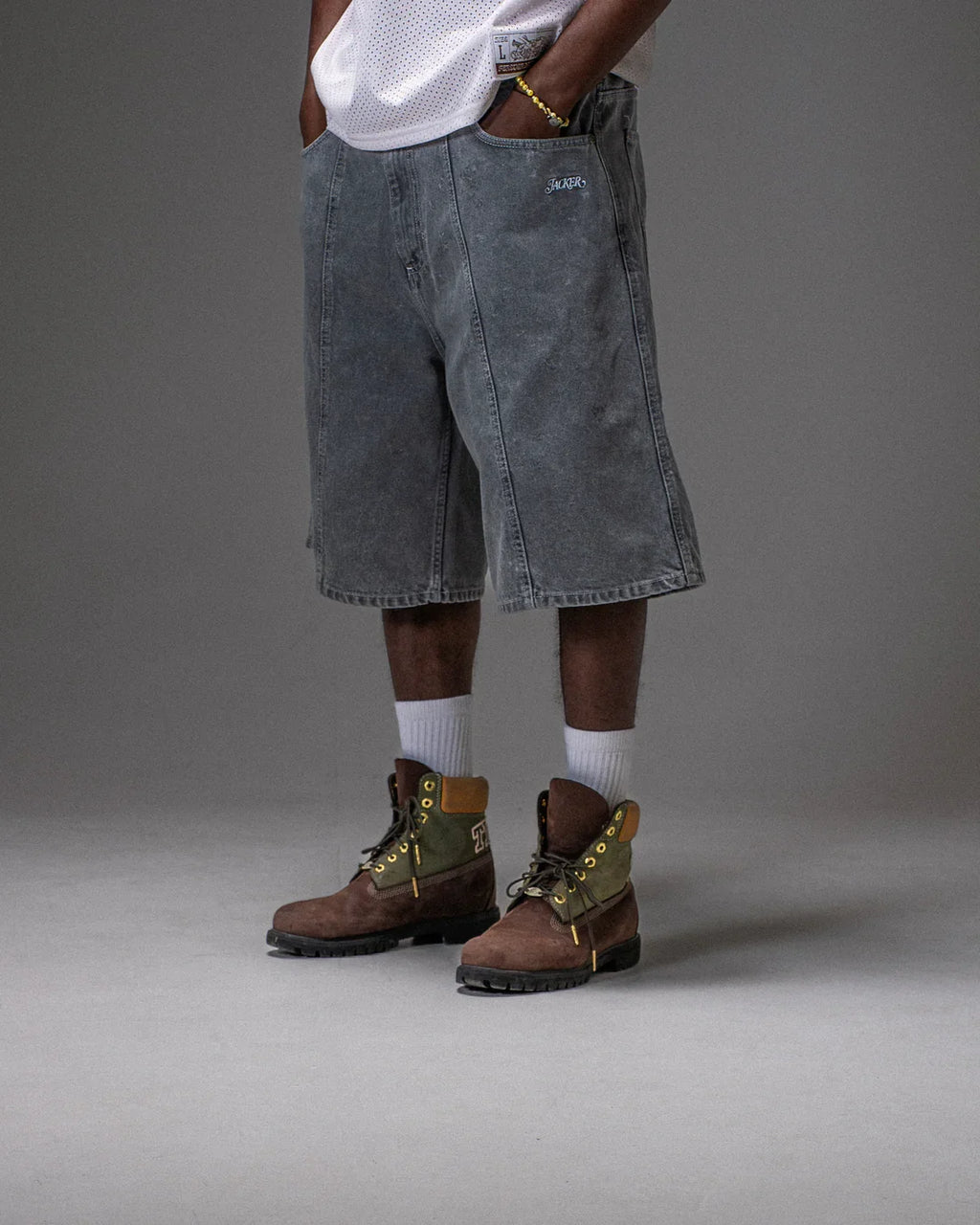 Bermudas vaqueras holgadas '3 Stripes' de Jacker - Gris