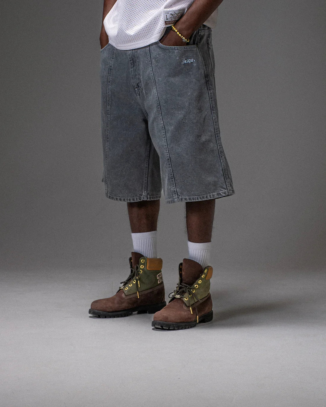 Bermudas vaqueras holgadas '3 Stripes' de Jacker - Gris