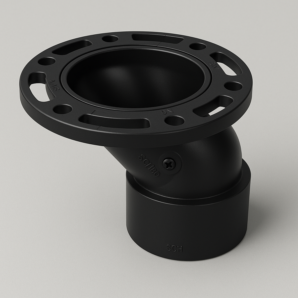 Brida de inodoro de compensación de ABS LESSO — Conexión 4x3, compensación DWV de 1½", cUPC