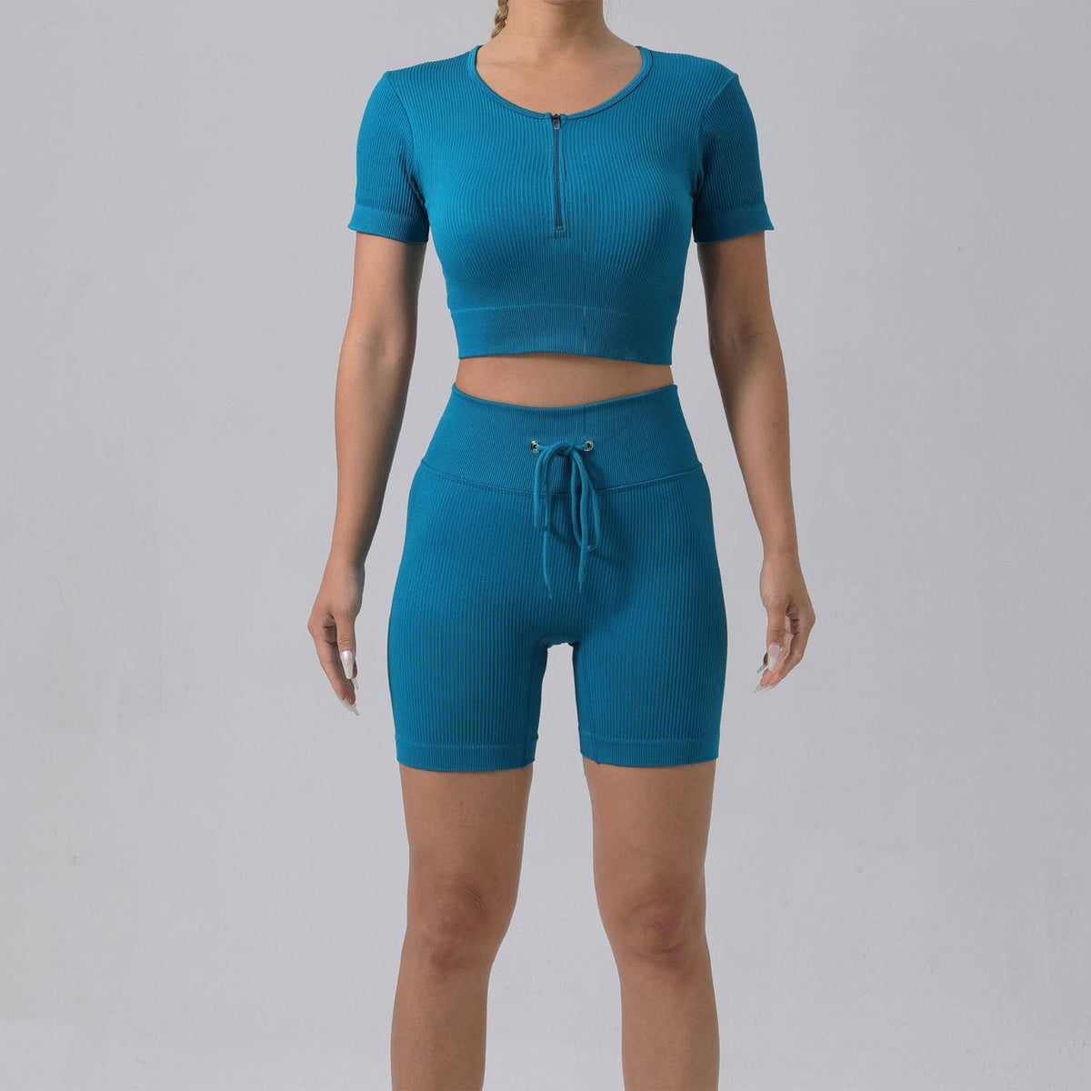 Gepolstertes Lauf-BH- & Yoga-Outfit-Set – Schnelltrocknende gerippte Sportbekleidung für Damen