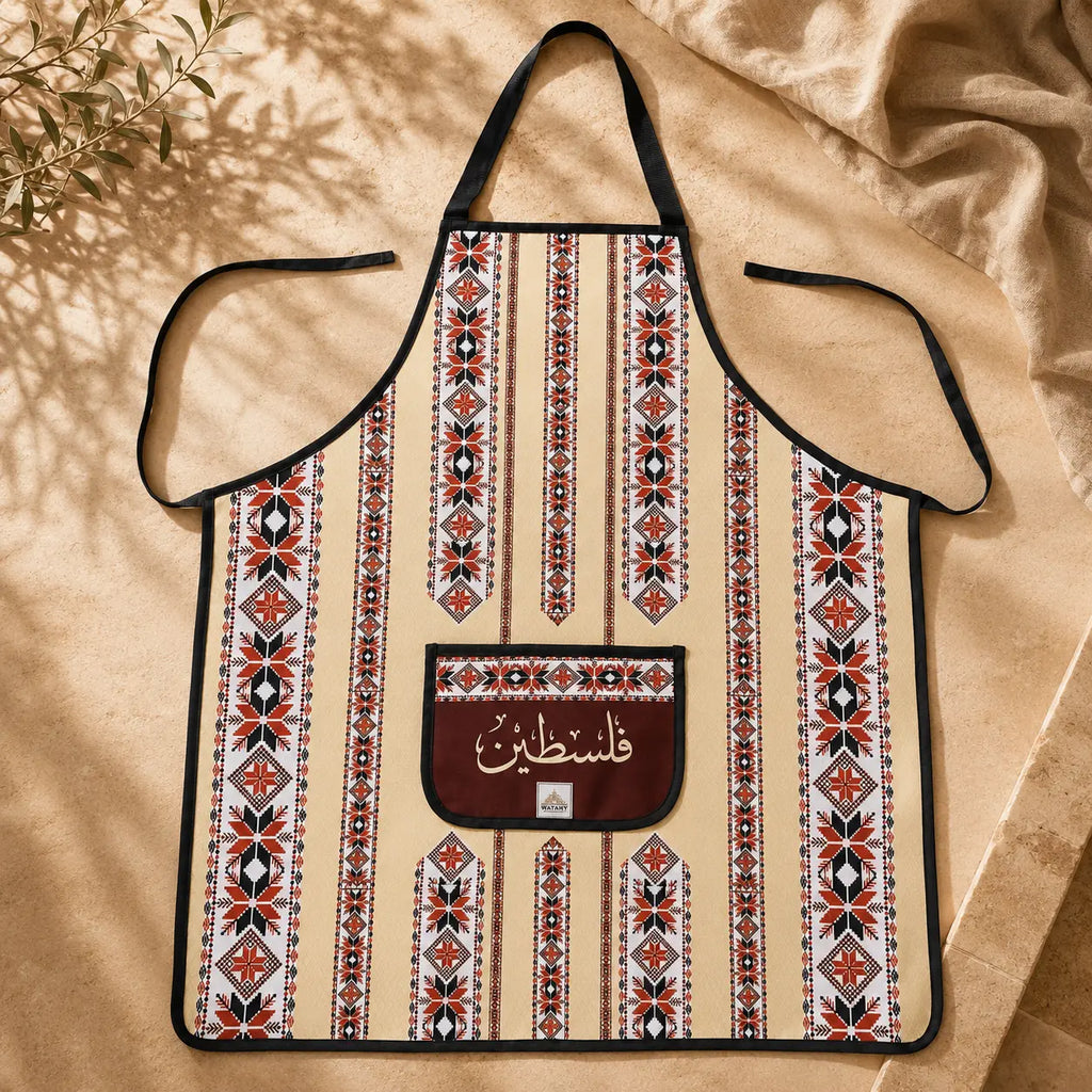 Tatreez Cooking Apron – Palestinian Embroidered Kitchen Apron Pocket - Large