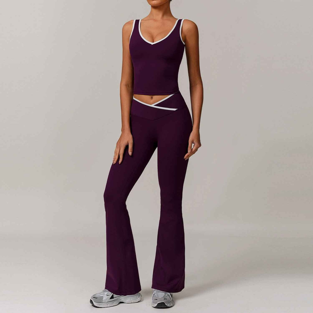 Damen-Sportweste mit Kontrastfarben und V-Ausschnitt – Sexy, eng anliegendes Workout-Set