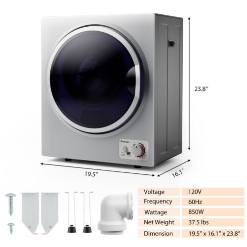 Sèche-linge de 1,5 pi³ avec support mural en acier inoxydable - Argent
