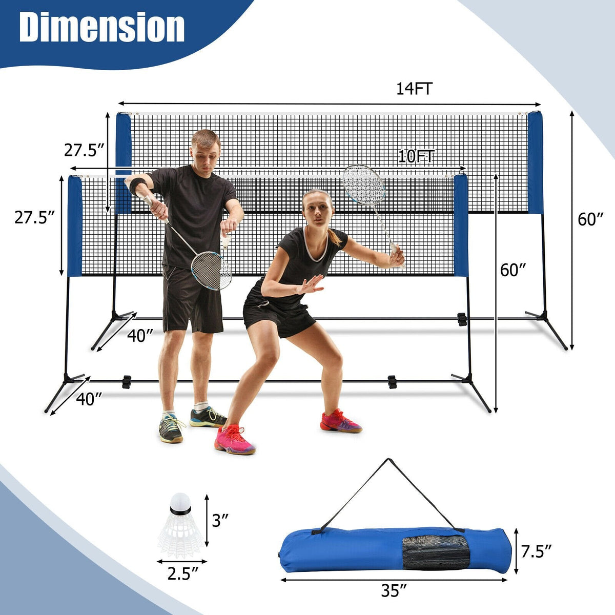 10/14 pieds poteau de badminton réglable avec sac de transport portable - 10 pieds