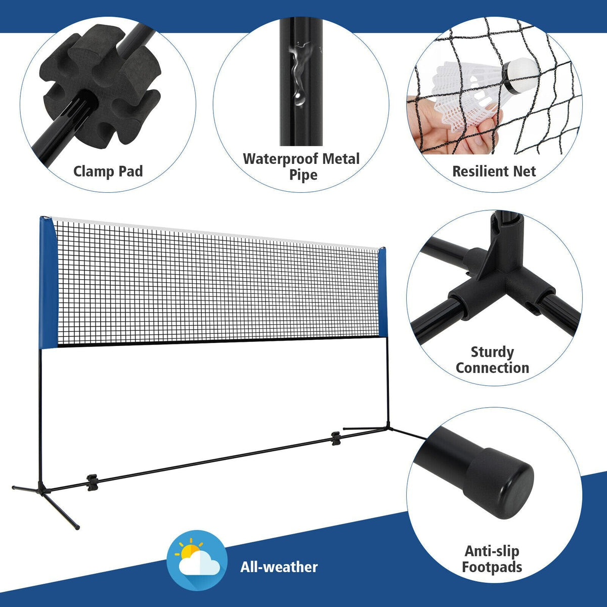 Support de filet de badminton réglable de 10/14 pieds avec sac de transport portable - 14 pieds