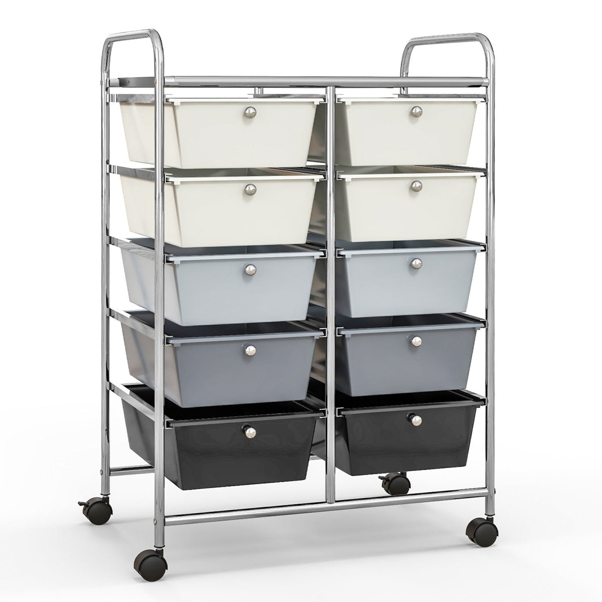Chariot de rangement à roulettes 10 tiroirs – Beige et gris