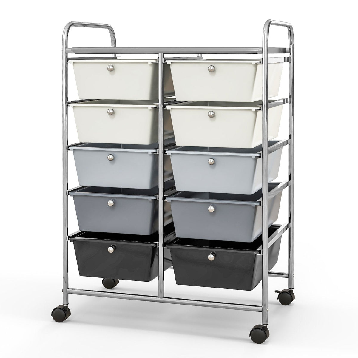 Chariot de rangement à roulettes 10 tiroirs – Beige et gris