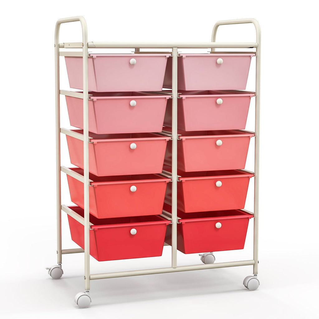 Chariot de rangement roulant à 10 tiroirs – Rose dégradé