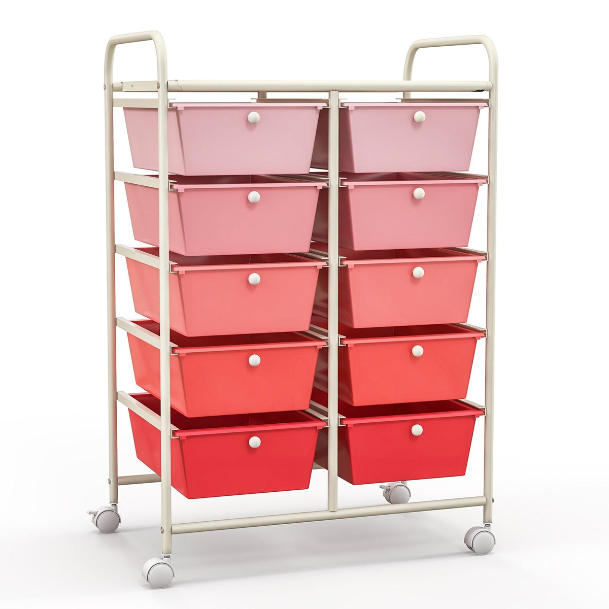 Chariot de rangement roulant à 10 tiroirs – Rose dégradé