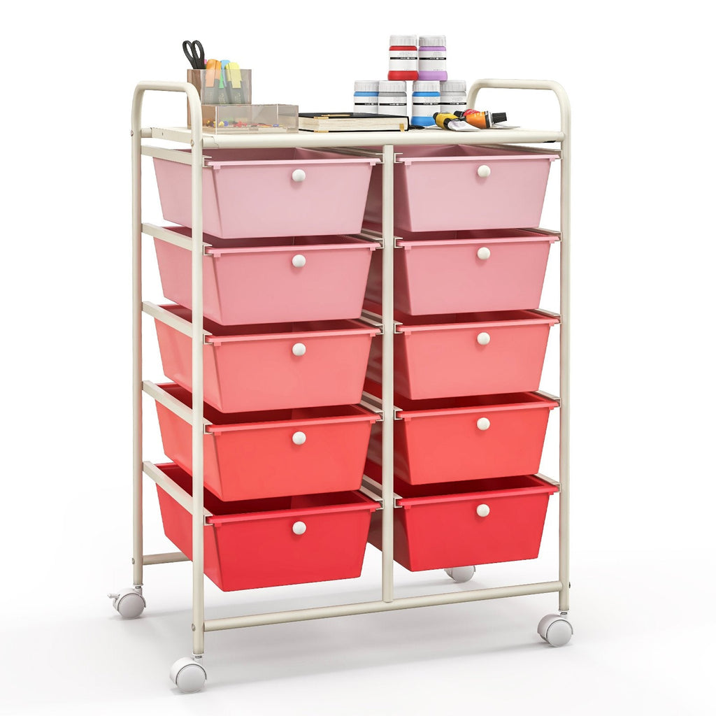 Chariot de rangement roulant à 10 tiroirs – Rose dégradé