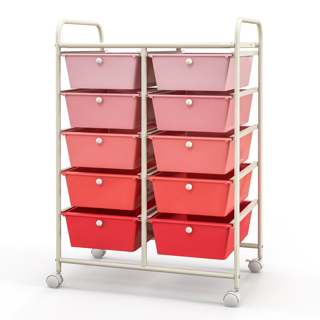 Chariot de rangement roulant à 10 tiroirs – Rose dégradé