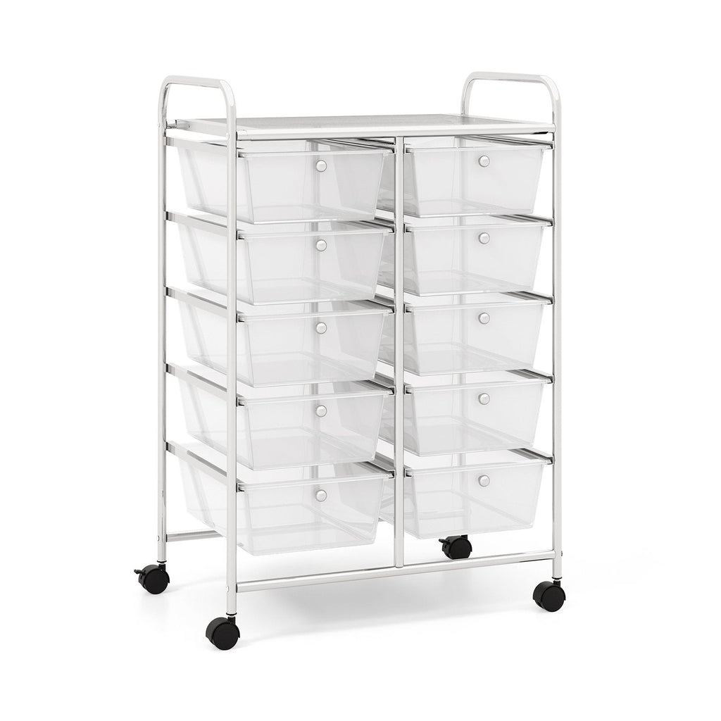 Chariot de rangement roulant à 10 tiroirs – Transparent