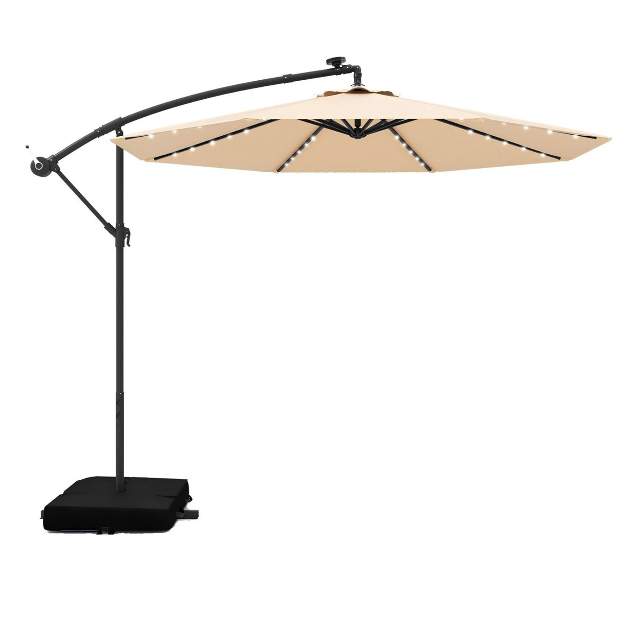 Parasol déporté de 10 pieds avec 32 lumières LED et batteries à panneau solaire - Beige
