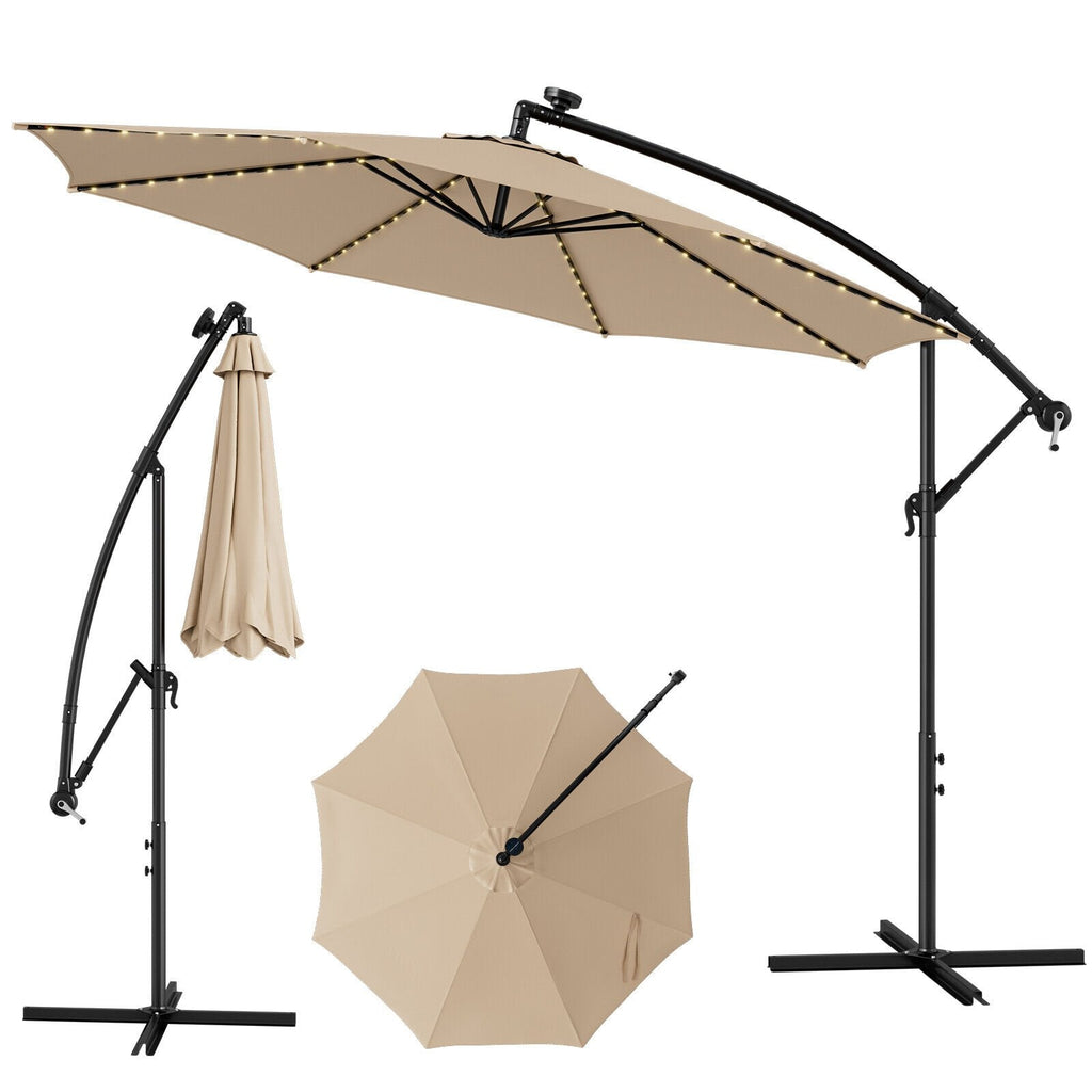 Parasol déporté de 3 m avec 112 lumières LED solaires - Beige - Beige