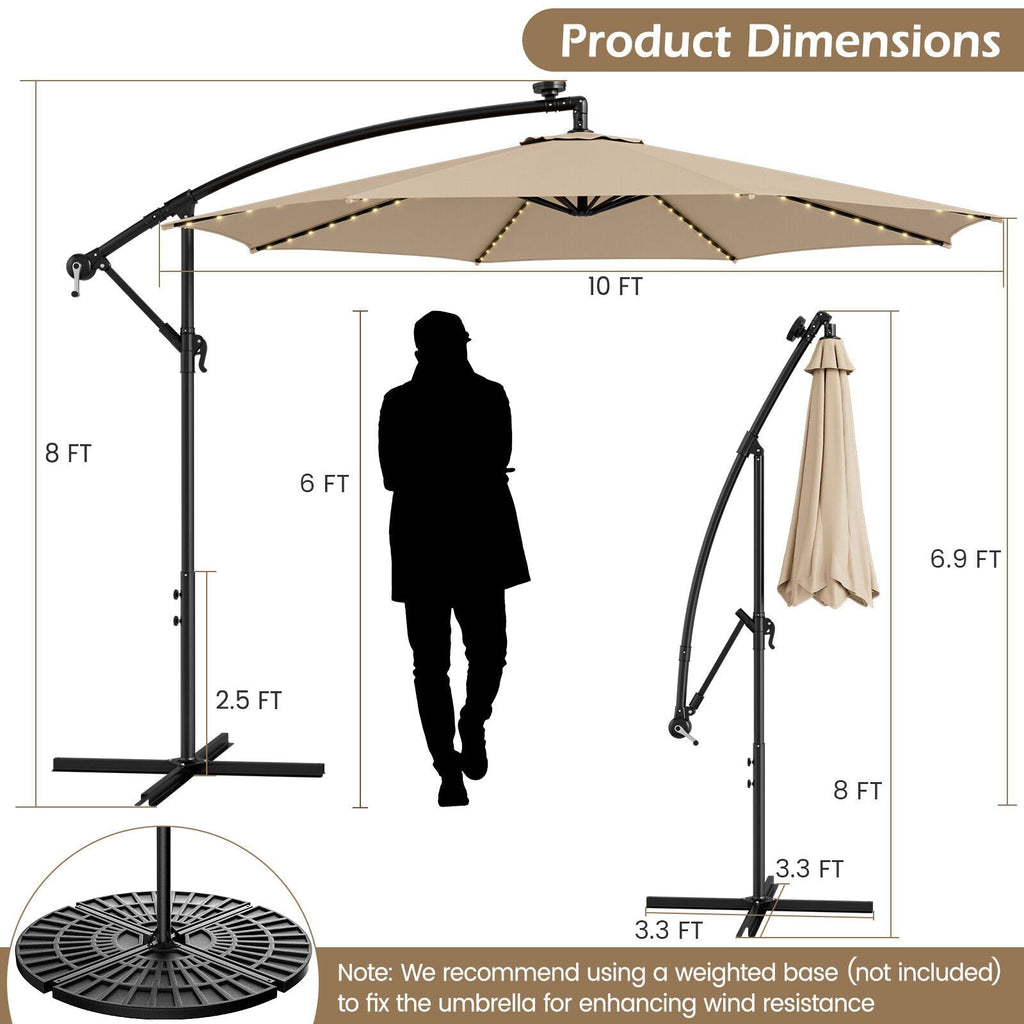 Parasol déporté de 3 m avec 112 lumières LED solaires - Beige - Beige