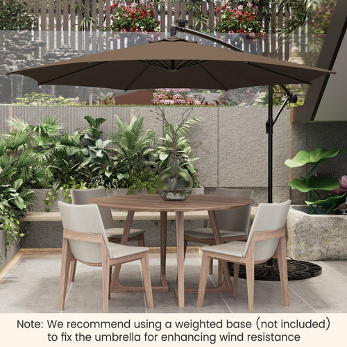 Parasol déporté de 3 m avec 112 lumières LED solaires - Beige-Café