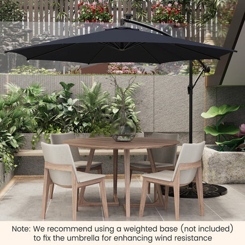 Parasol déporté de 3 m avec 112 lumières LED solaires - Beige - Bleu marine