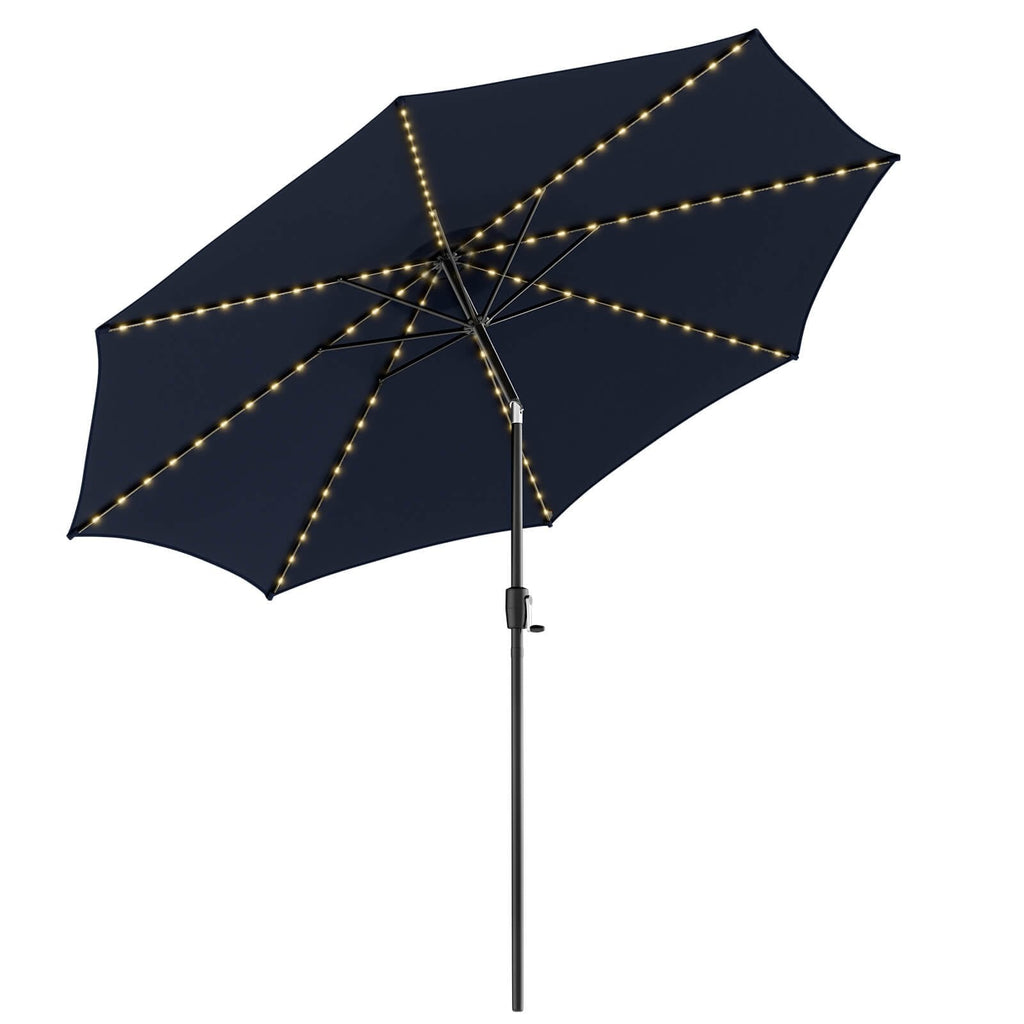 Parasol de terrasse de 3 m avec 112 lumières solaires et manivelle - Bleu marine