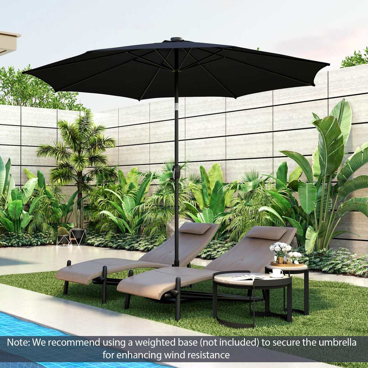 Parasol de terrasse de 3 m avec 112 lumières solaires et manivelle - Bleu marine