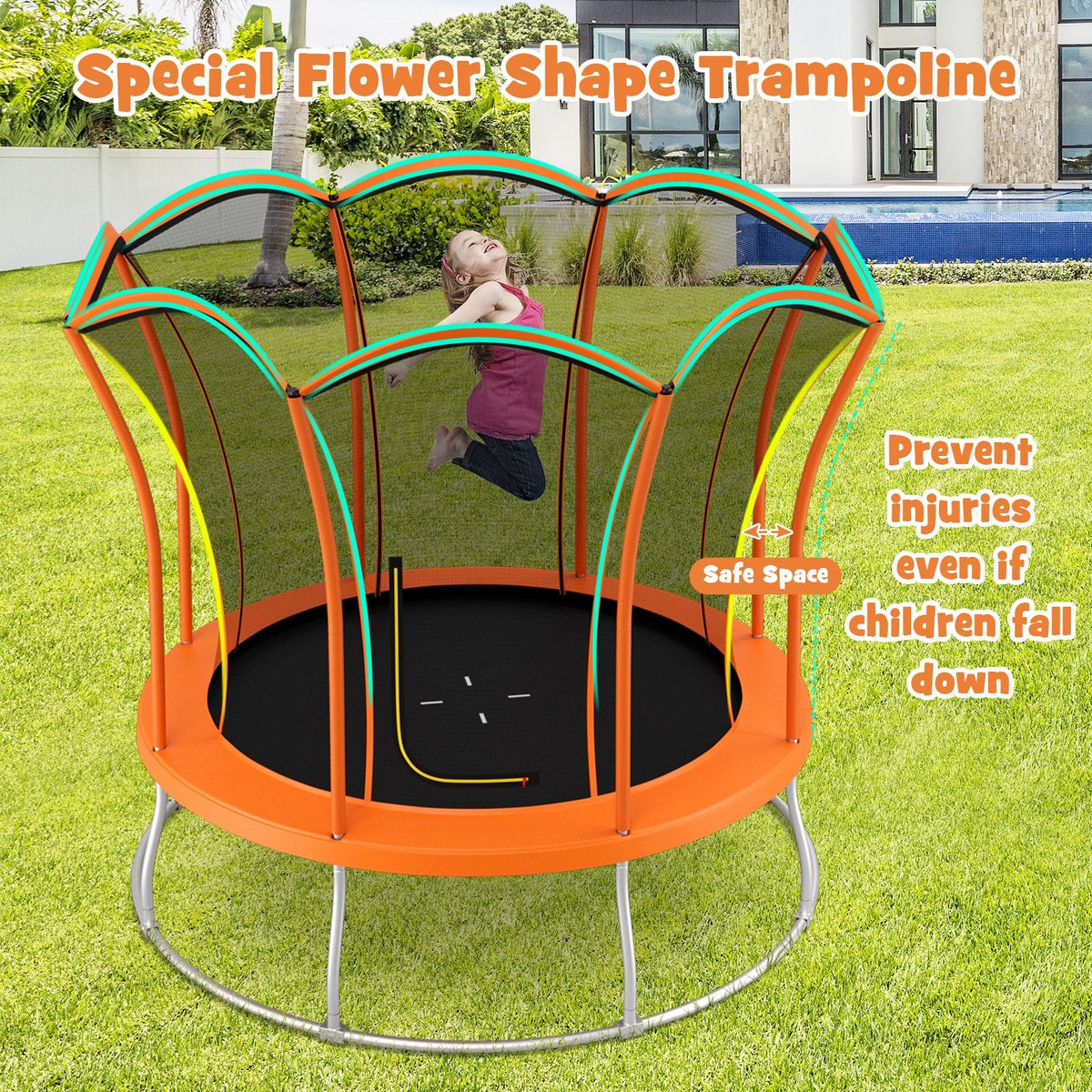 Trampoline de 10 pieds en forme de fleur unique avec cadre en acier galvanisé - Orange
