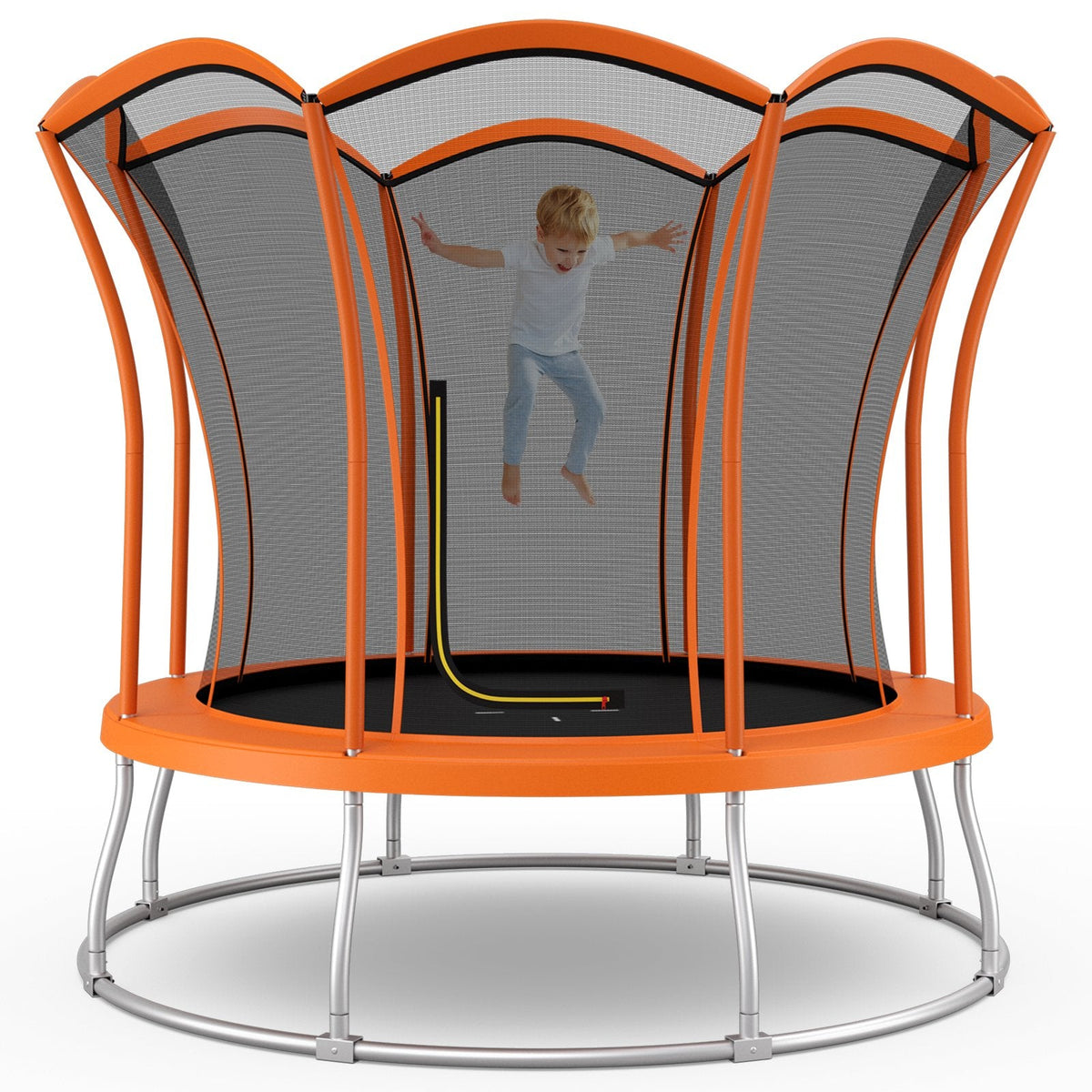Trampoline de 10 pieds en forme de fleur unique avec cadre en acier galvanisé - Orange
