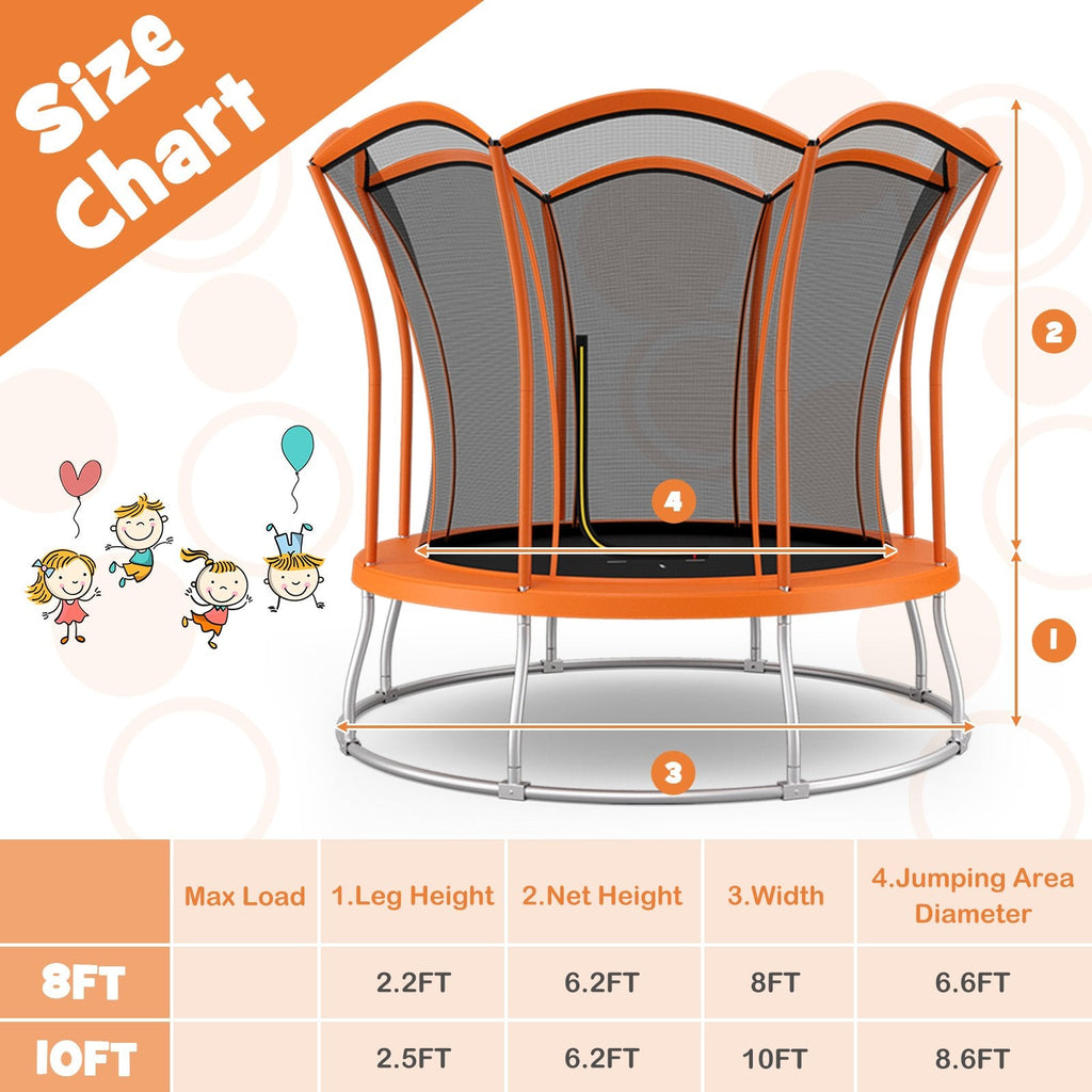 Trampoline de 10 pieds en forme de fleur unique avec cadre en acier galvanisé - Orange