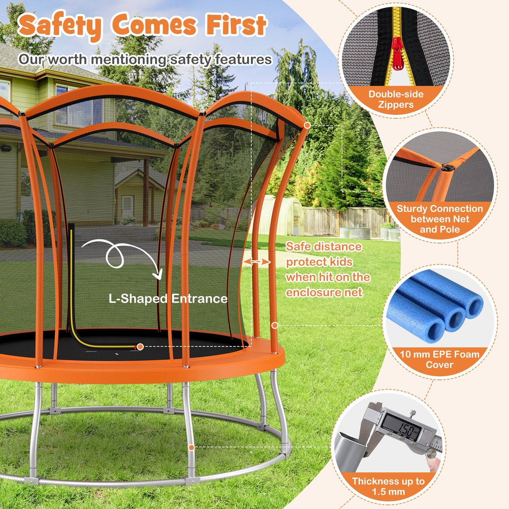 Trampoline de 10 pieds en forme de fleur unique avec cadre en acier galvanisé - Orange