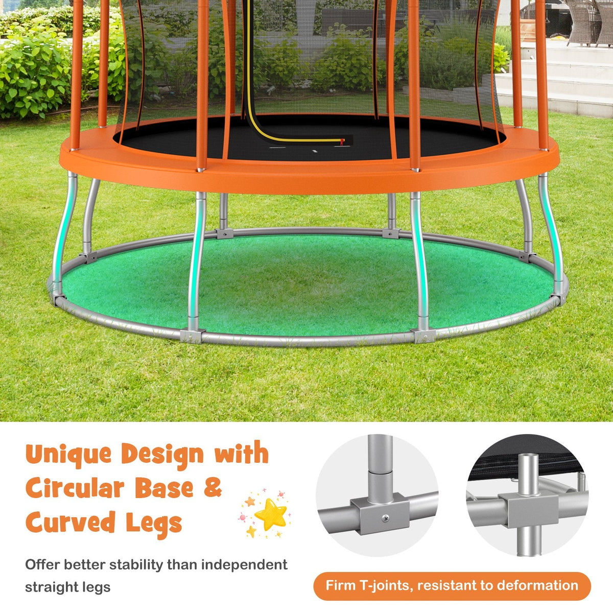 Trampoline de 10 pieds en forme de fleur unique avec cadre en acier galvanisé - Orange