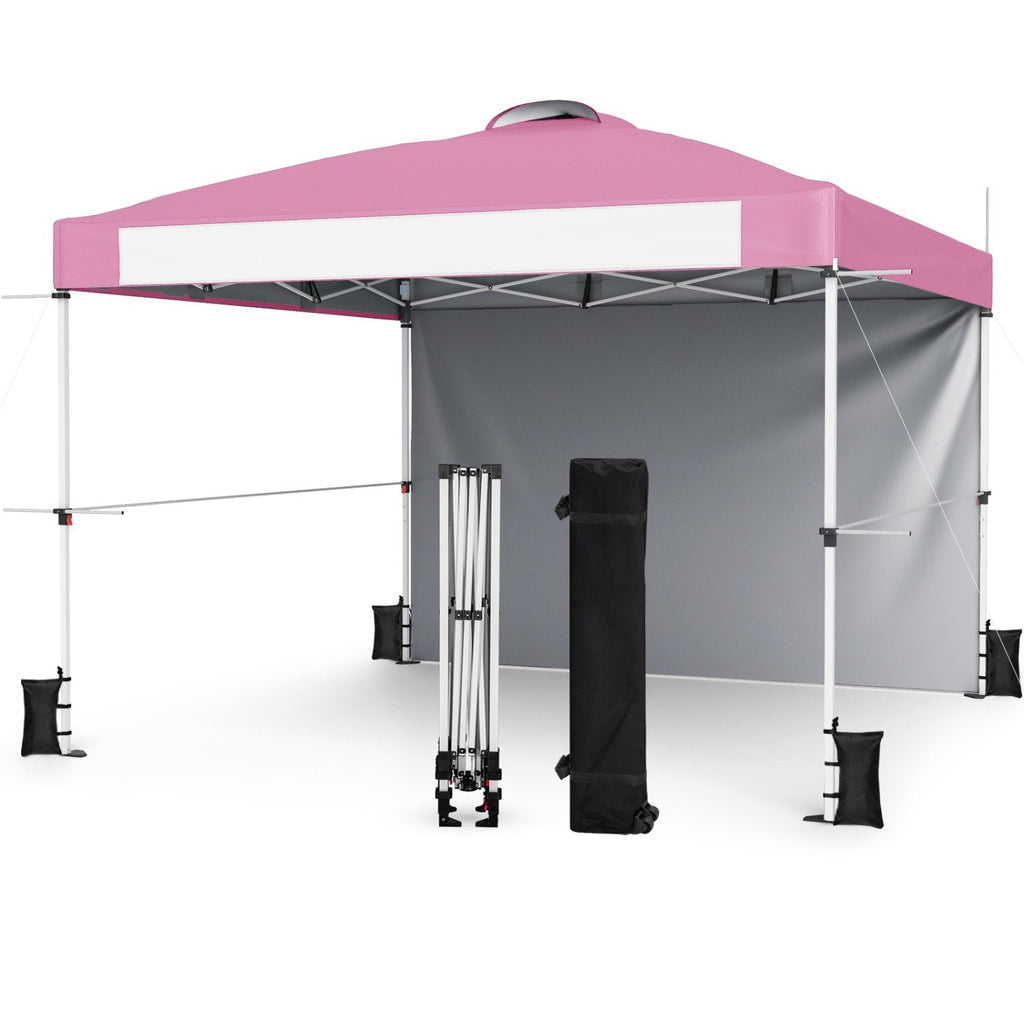 Auvent escamotable commercial 3x3 m avec sac à roulettes et bande de bannière - Rose