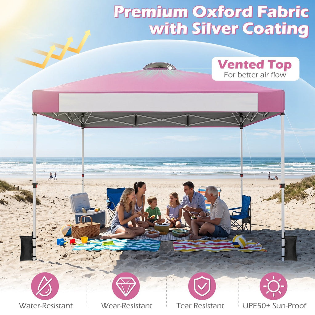 Auvent escamotable commercial 3x3 m avec sac à roulettes et bande de bannière - Rose
