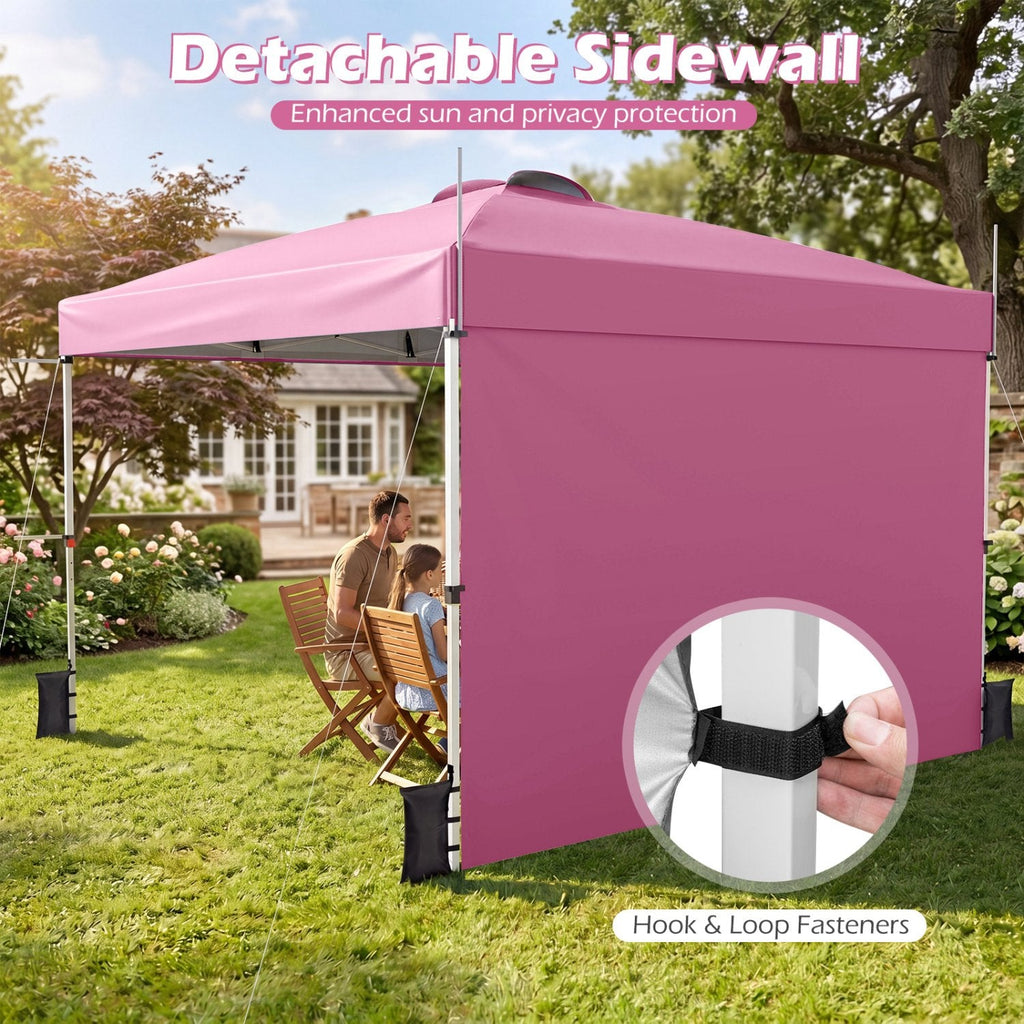 Auvent escamotable commercial 3x3 m avec sac à roulettes et bande de bannière - Rose