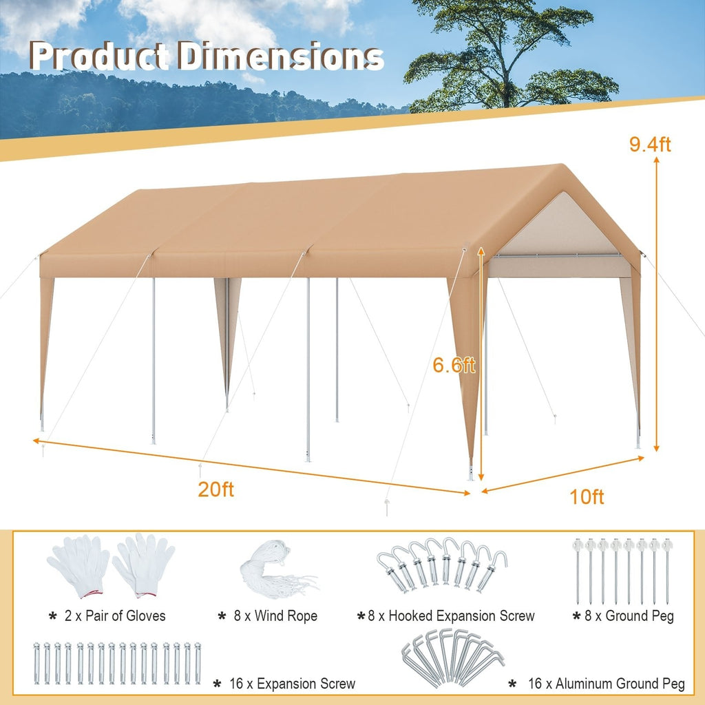 10 x 20 Fuß Terrassen-Carport, extrem robust, wetterfest, ohne Seitenwand