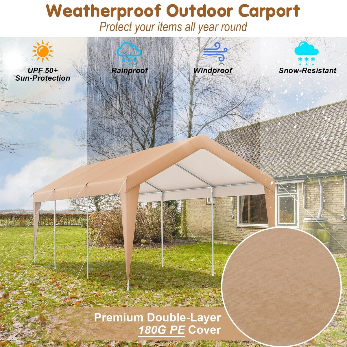 10 x 20 Fuß Terrassen-Carport, extrem robust, wetterfest, ohne Seitenwand
