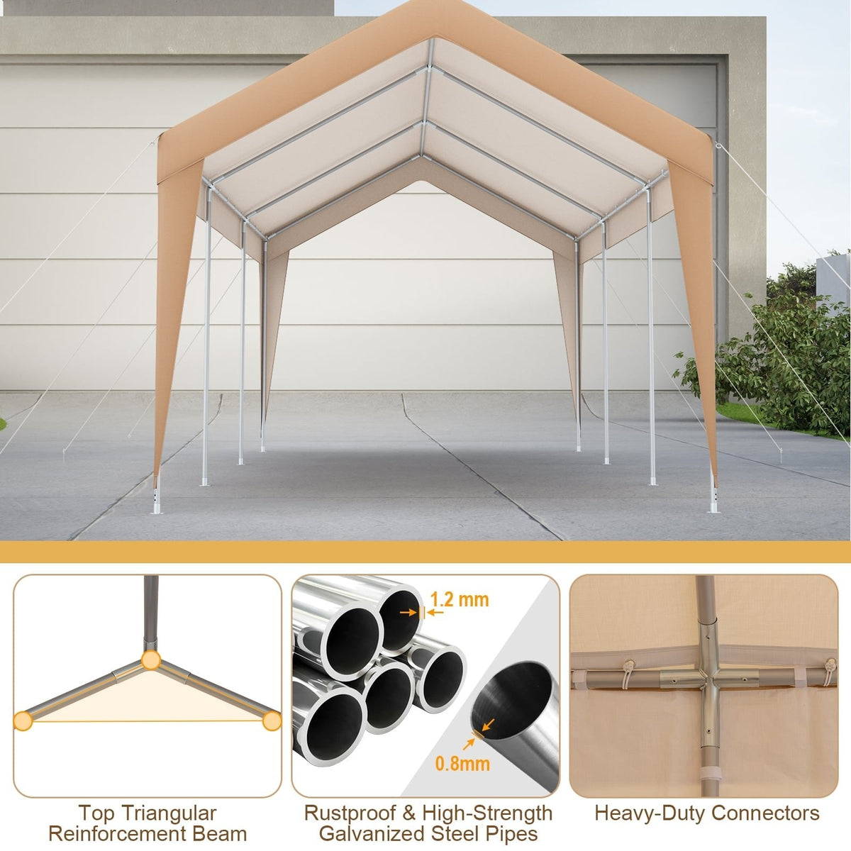 10 x 20 Fuß Terrassen-Carport, extrem robust, wetterfest, ohne Seitenwand