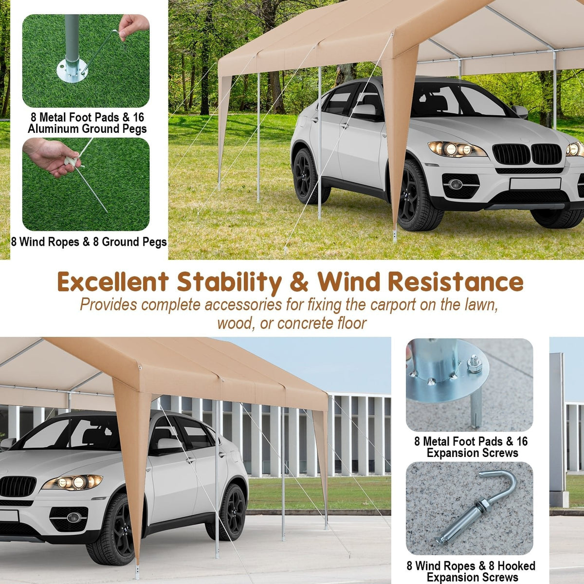 10 x 20 Fuß Terrassen-Carport, extrem robust, wetterfest, ohne Seitenwand