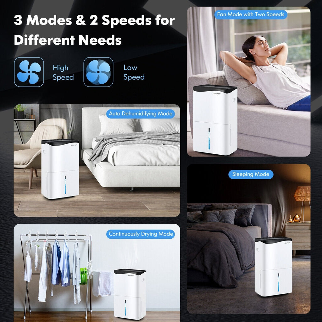Déshumidificateur Wi-Fi intelligent 100 pint avec contrôle par application et Alexa, réservoir de 1,3 gallon, dégivrage automatique, blanc