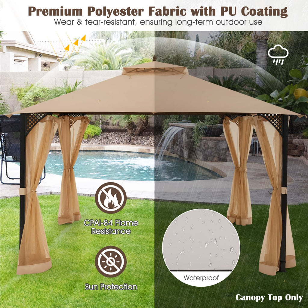 Toit de remplacement pour kiosque de jardin 3 x 3,6 m avec évents et trous de drainage – Marron