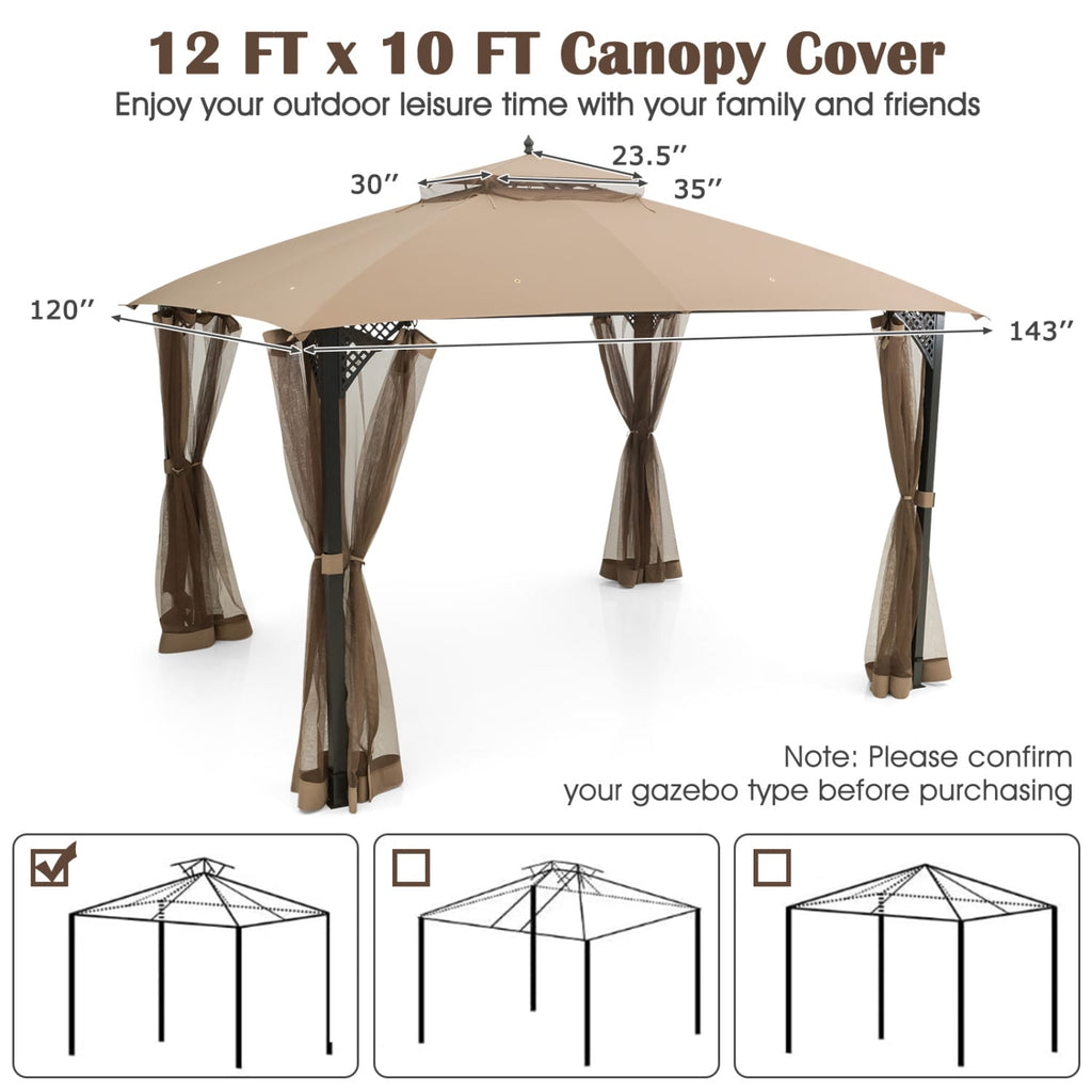 Toit de remplacement pour kiosque de jardin 3 x 3,6 m avec évents et trous de drainage – Marron