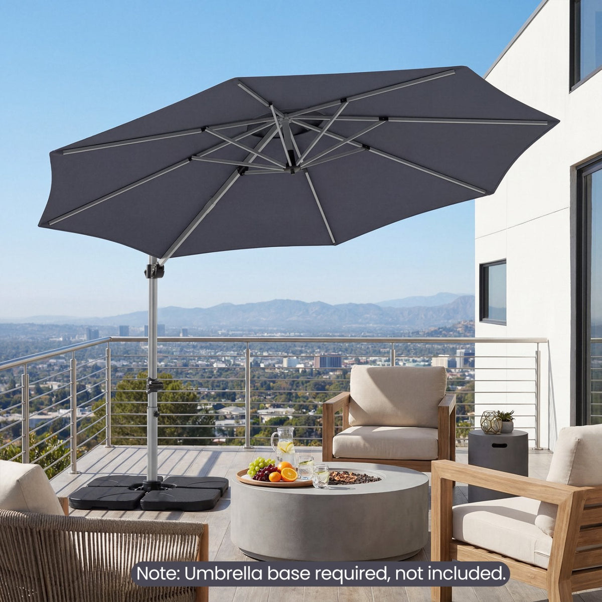 11 Feet Patio Offset Cantilever Umbrella 360° Rotation Aluminum Tilt-Gray