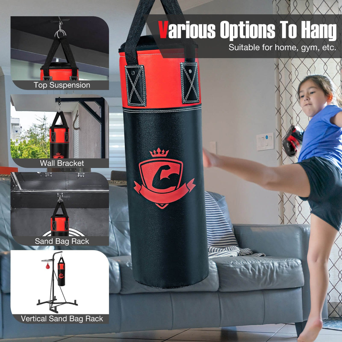 Juego de saco de boxeo colgante para niños de 11 libras con guantes de boxeo - Negro