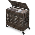 Panier à linge 110 L à 2 sections avec 2 sacs de doublure amovibles et lavables - Marron