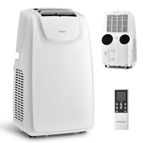 Aire acondicionado portátil de doble manguera de 12 000 BTU con control remoto, blanco, 400 pies²