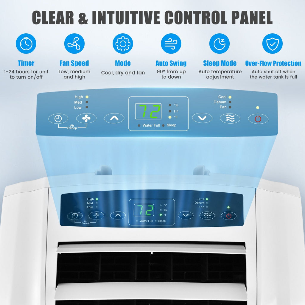 Aire acondicionado portátil de doble manguera de 12 000 BTU con control remoto, blanco, 400 pies²