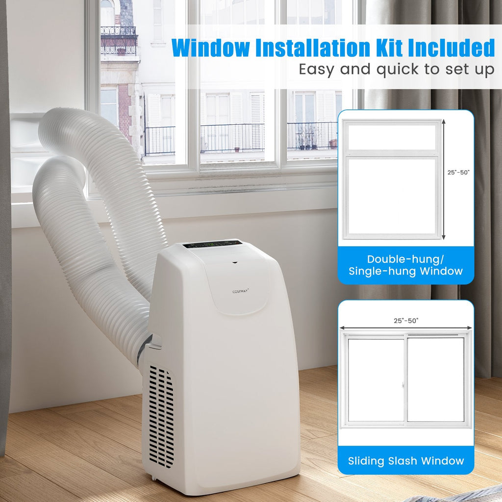 Aire acondicionado portátil de doble manguera de 12 000 BTU con control remoto, blanco, 400 pies²