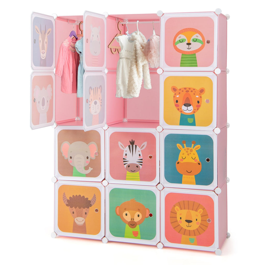12 cubes armoire d'enfant avec penderie et portes-Rose