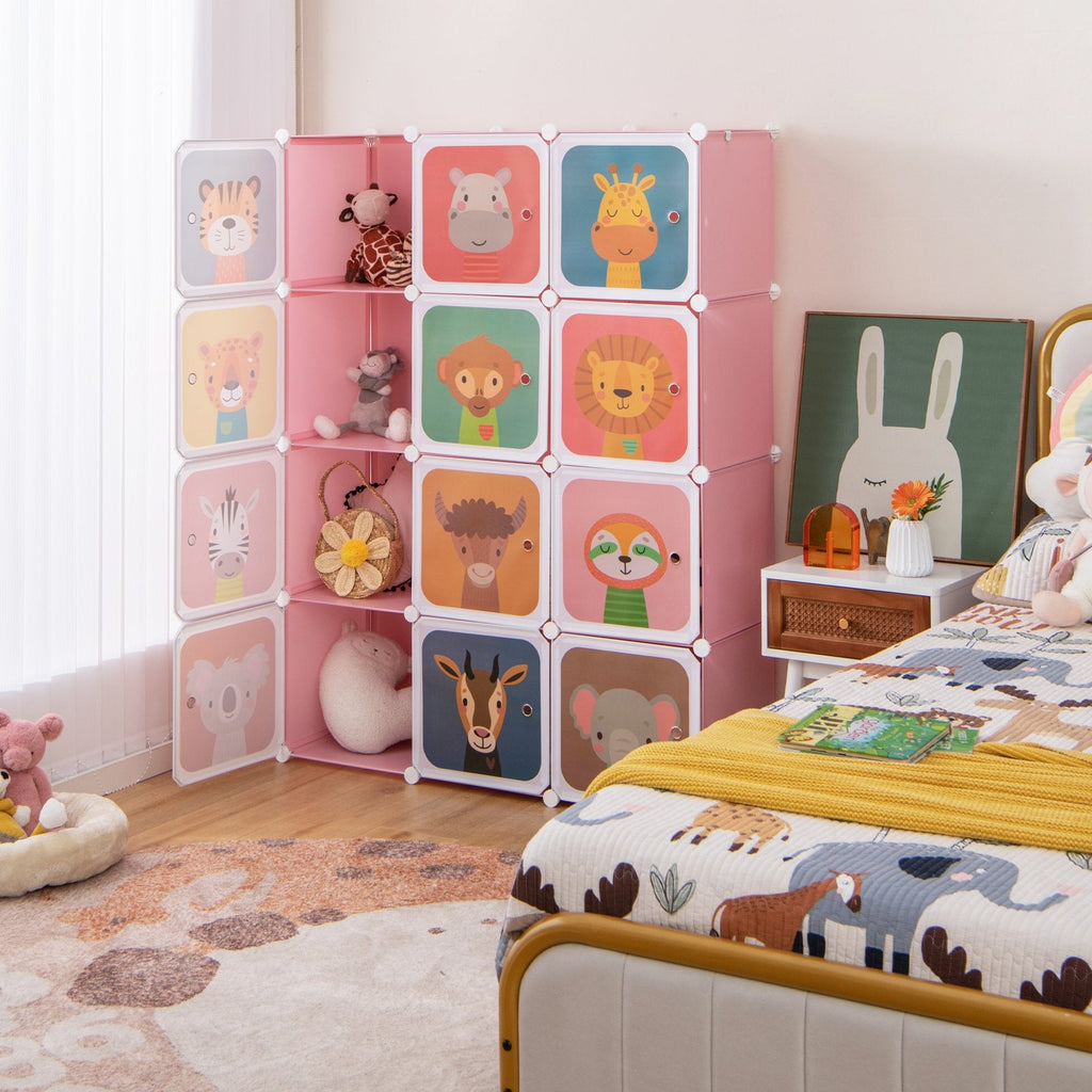 12 cubes armoire d'enfant avec penderie et portes-Rose